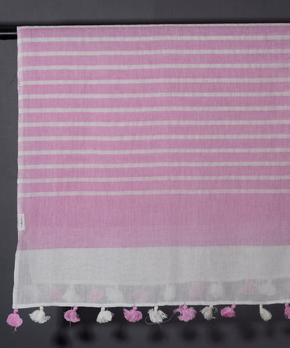 OMVAI Handcrafted Striped Linen Stole with Tassels - Pretty Pink