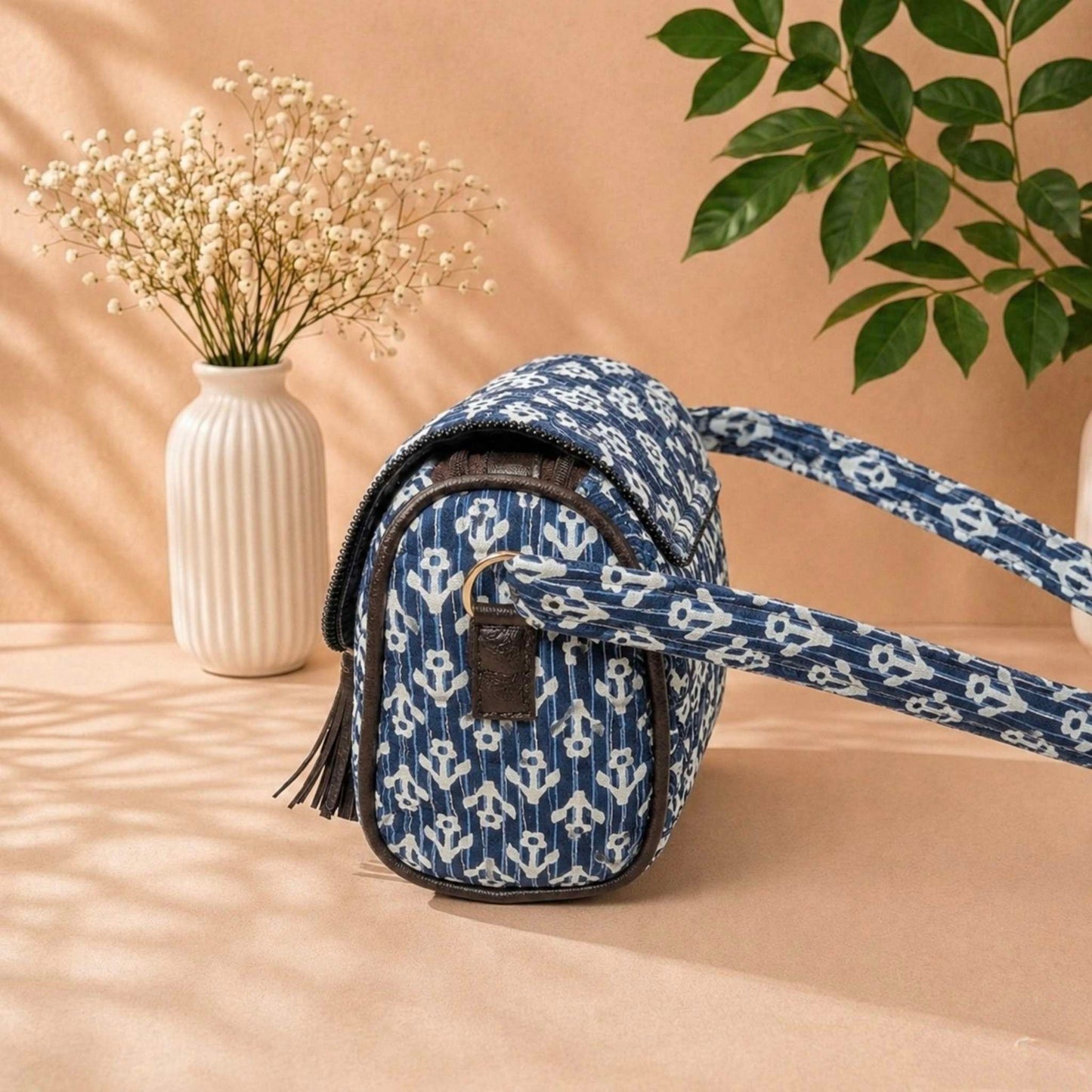 Indigo Ikat – OMVAI Quilted Cotton Sling Bag