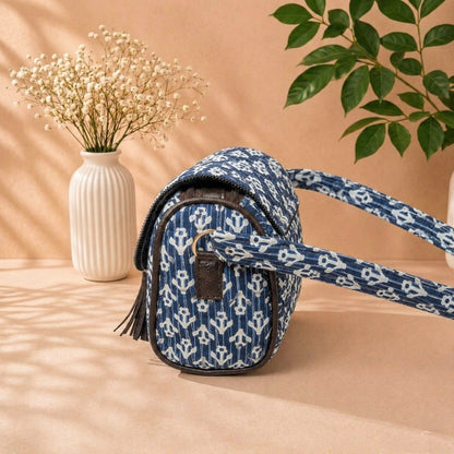 Indigo Ikat – OMVAI Quilted Cotton Sling Bag