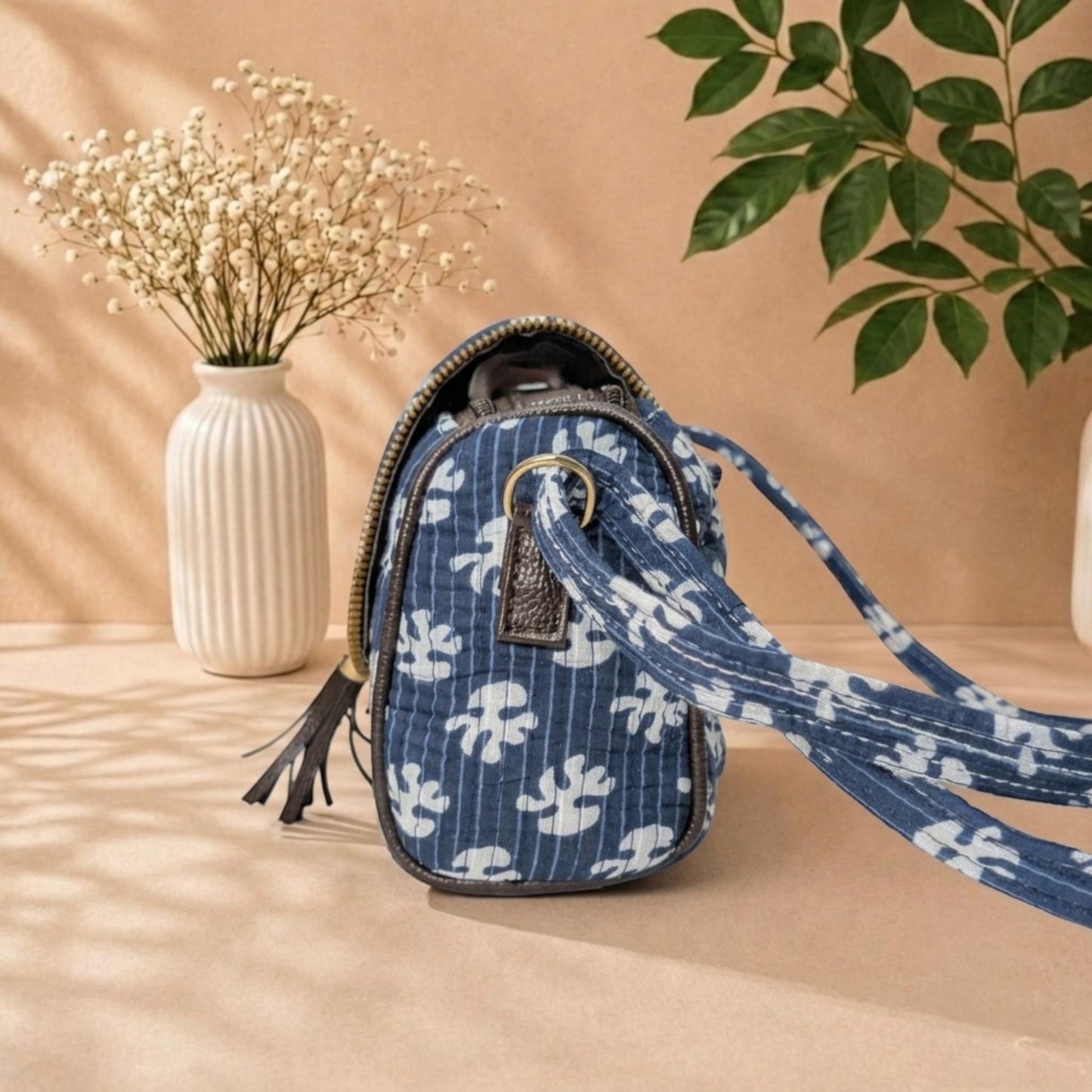 Indigo Ikat – OMVAI Quilted Cotton Sling Bag