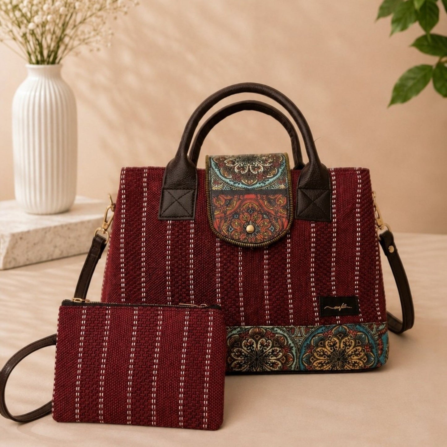 OMVAI Heritage 2-Piece Handbag Set – Ruby Royale