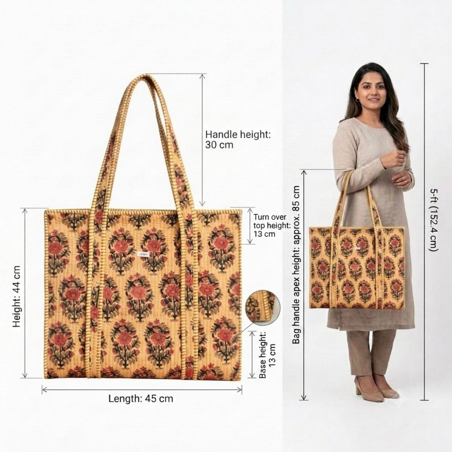 Golden Bloom – Premium OMVAI Quilted Cotton Tote Bag
