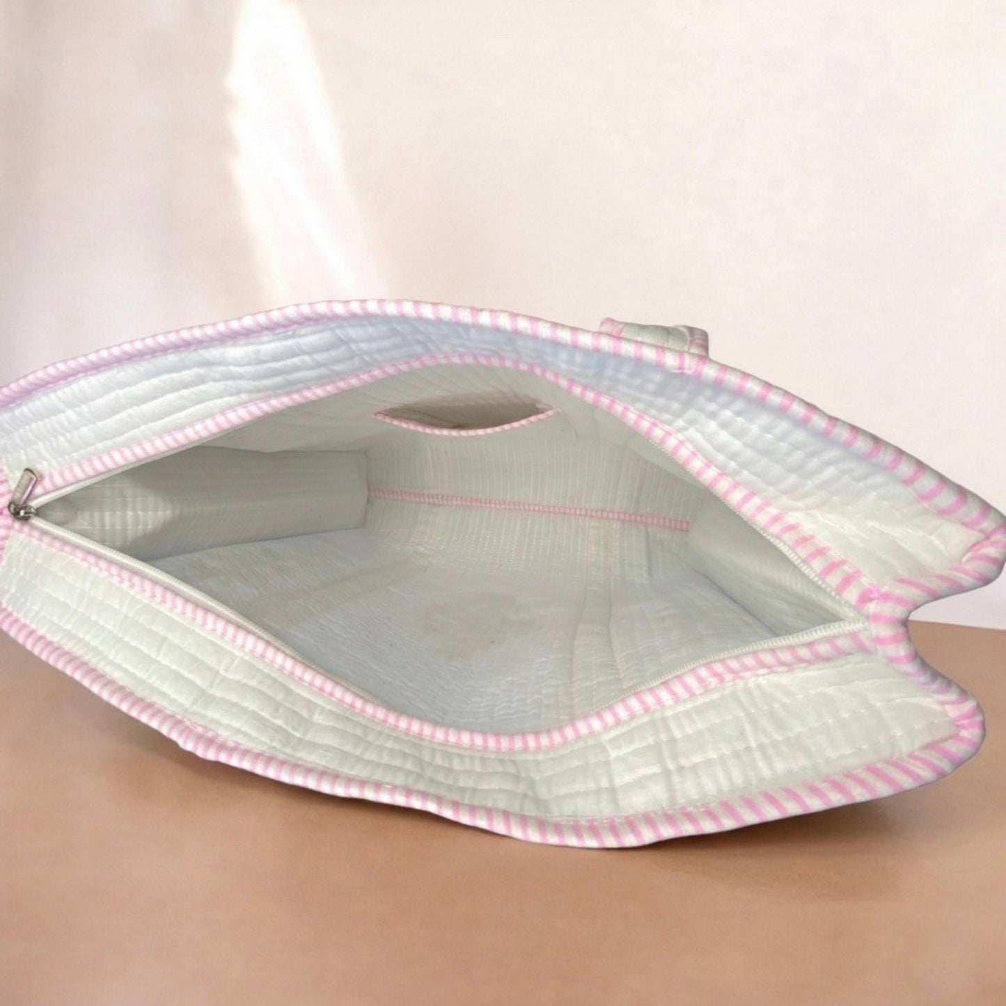 White Floral Pink Handblock Cotton Tote Bag | Handcrafted & Lightweight