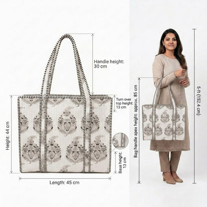Ivory Floral - Premium OMVAI Quilted Cotton Tote Bag