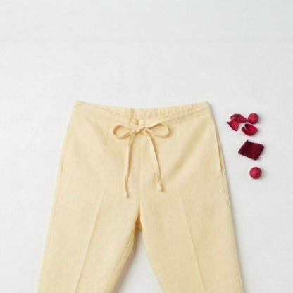 OMVAI Creamy Yellow Cotton Pants : Relaxed Fit, Breathable & Comfortable