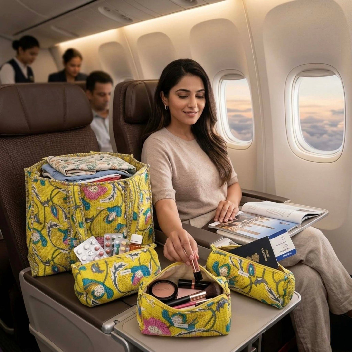 Sunshine Floral Quilted Cotton Tote Bag Set (4-Pieces) | Handcrafted & Light-Weight