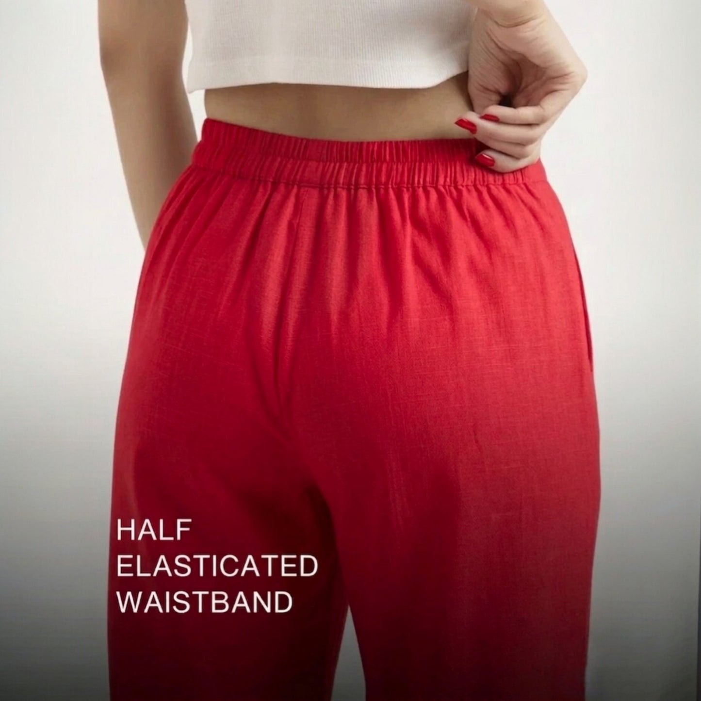 OMVAI Red Cotton Pants : Relaxed Fit, Breathable & Comfortable