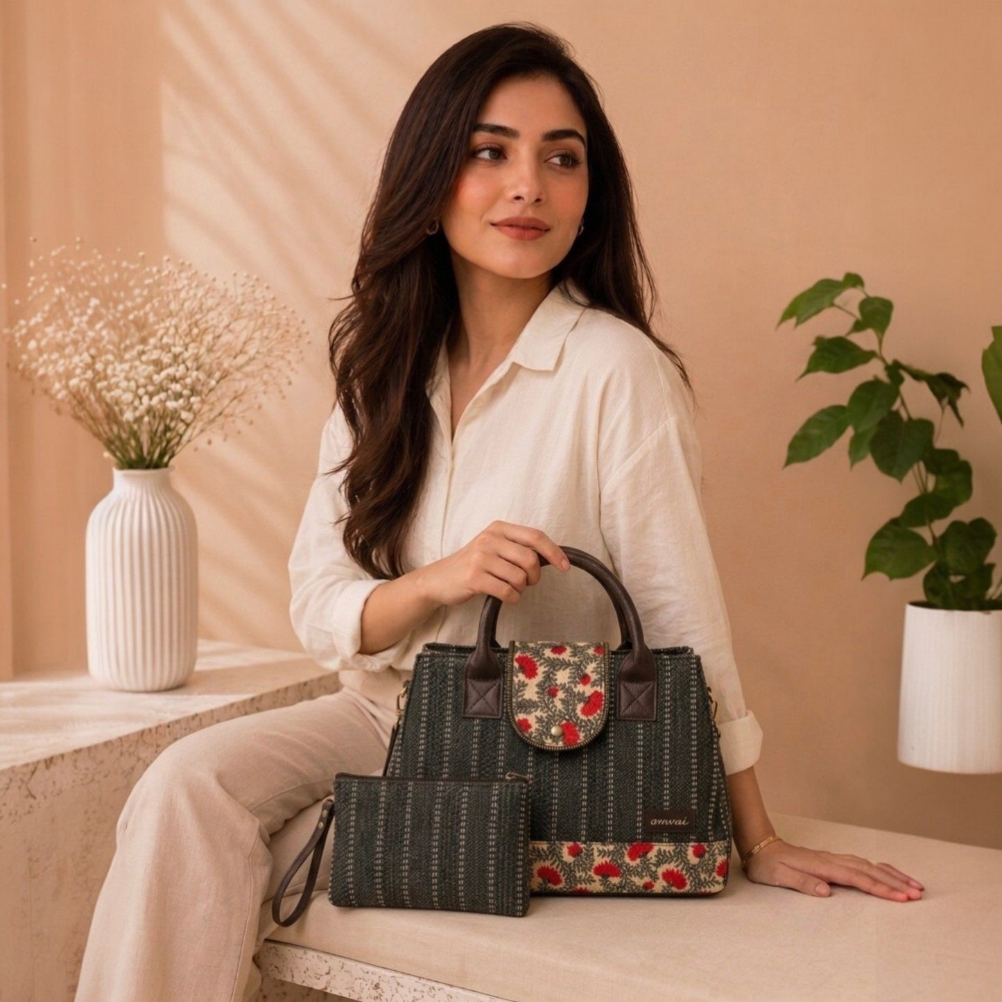OMVAI Heritage 2-Piece Handbag Set – Midnight Blossom