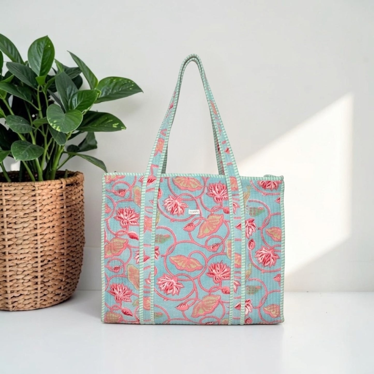 Mint Lotus - Premium OMVAI Quilted Tote Bag