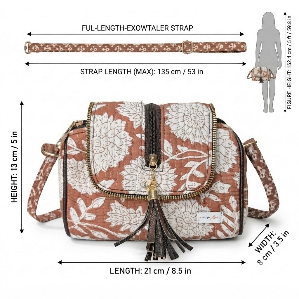 Rosewood Bloom – OMVAI Quilted Cotton Sling Bag
