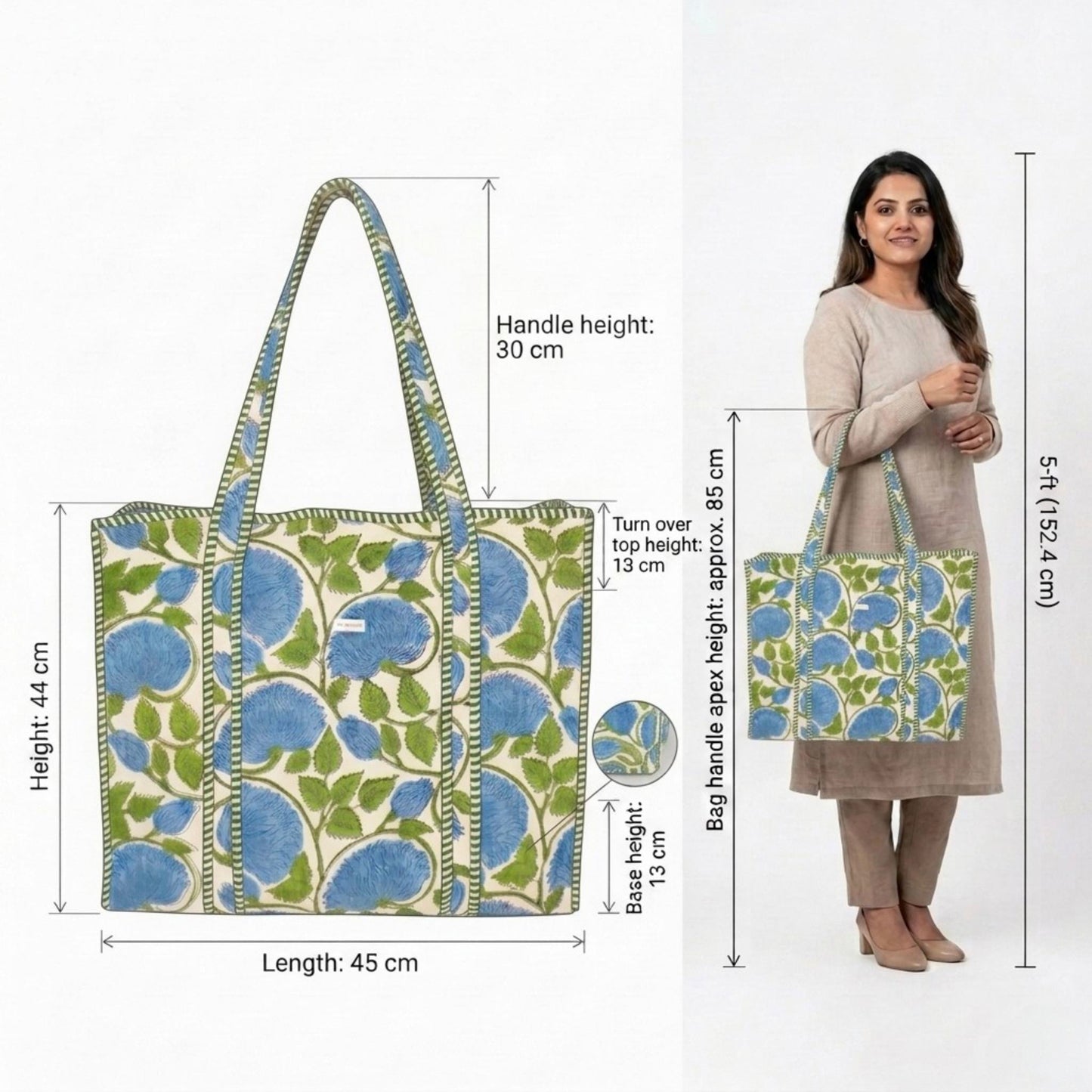 Green Bloom - Premium OMVAI Quilted Cotton Tote Bag