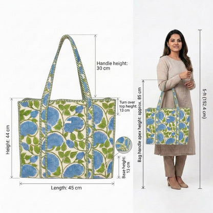 Green Bloom - Premium OMVAI Quilted Cotton Tote Bag