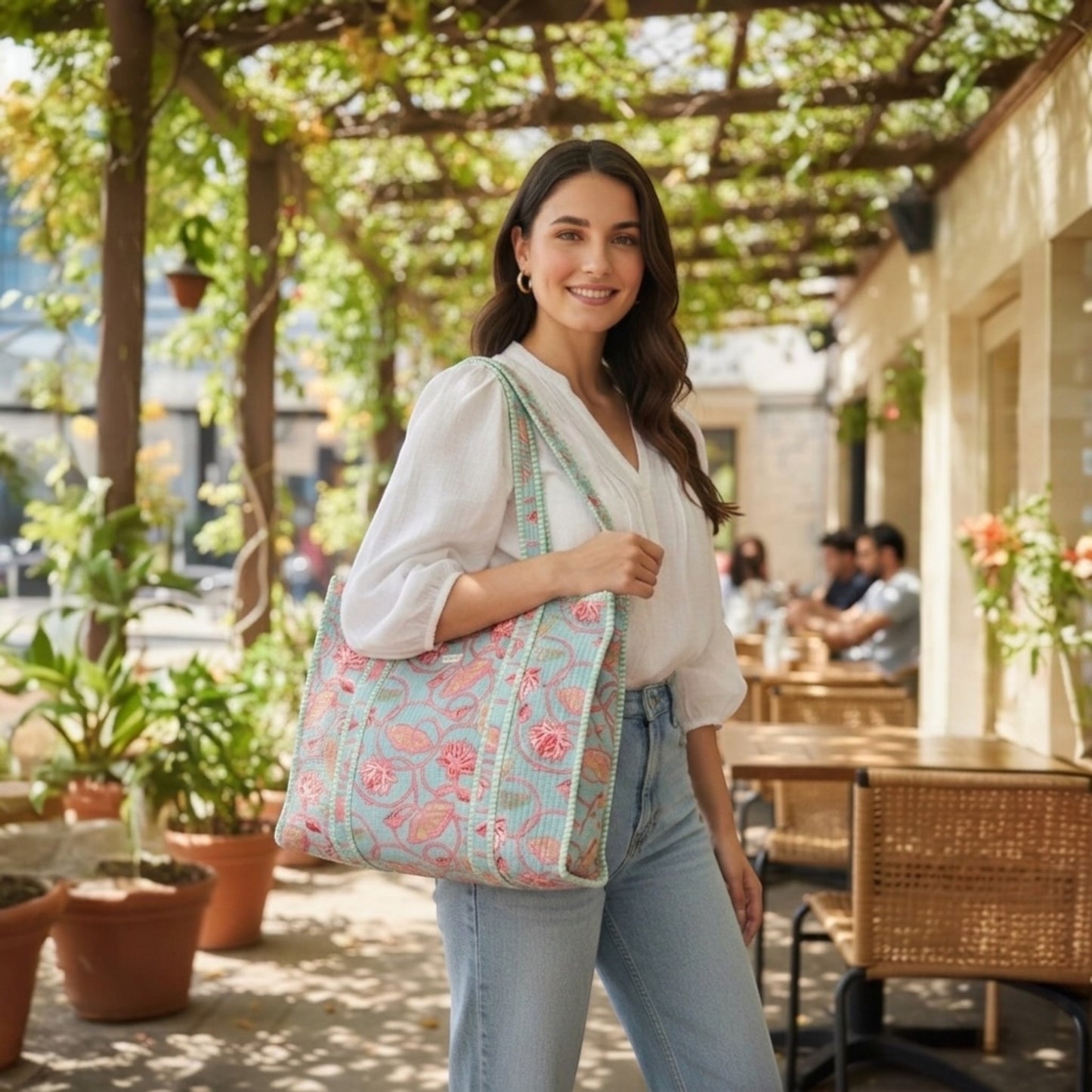Mint Lotus - Premium OMVAI Quilted Tote Bag