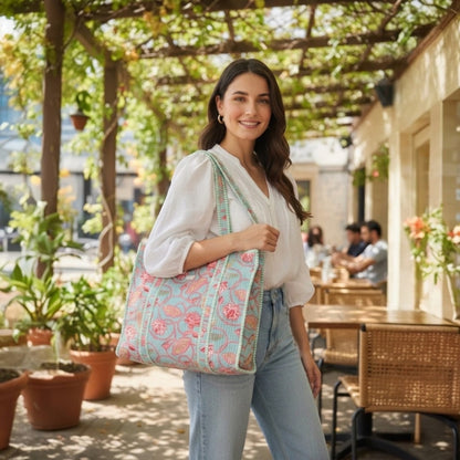 Mint Lotus - Premium OMVAI Quilted Tote Bag