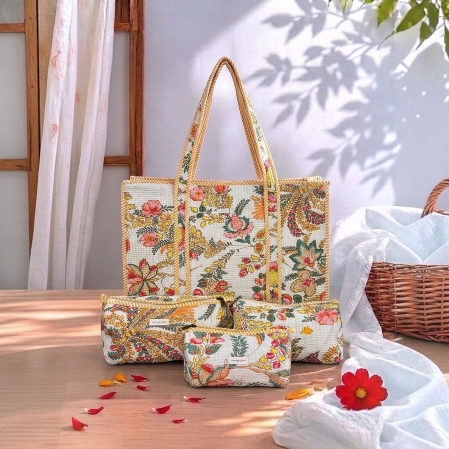 4-Piece Handcrafted Cotton Tote Bag Sets Online | OMVAI