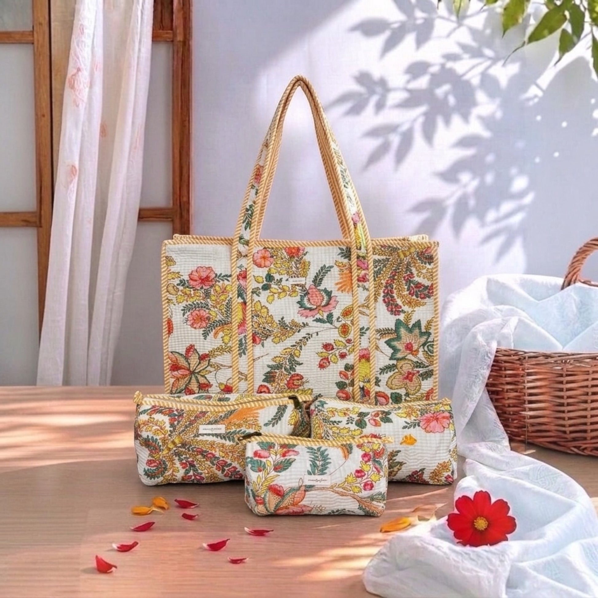 4-Piece Handcrafted Cotton Tote Bag Sets Online | OMVAI