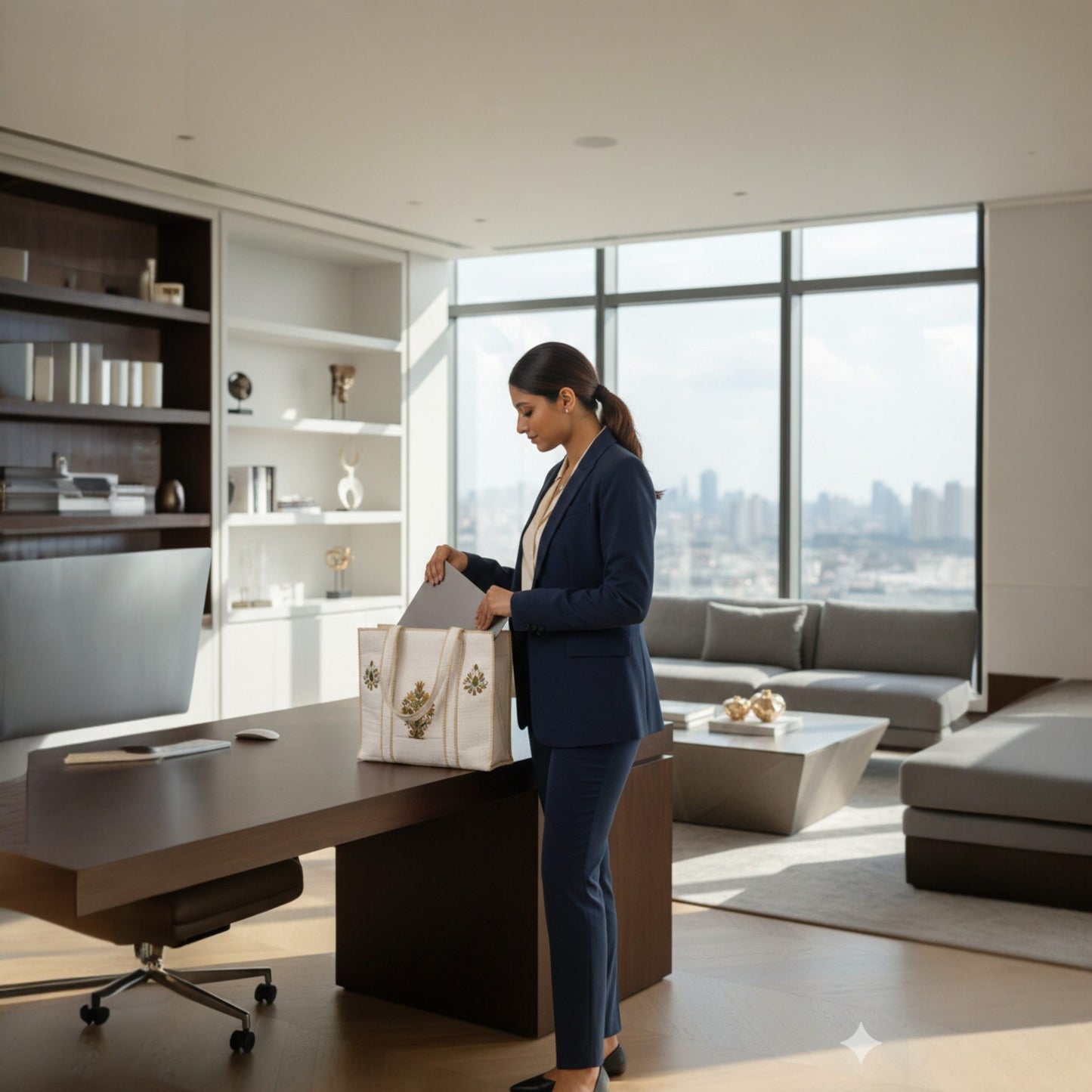 White Handblock Buti Cotton Tote Bag | Handcrafted & Lightweight