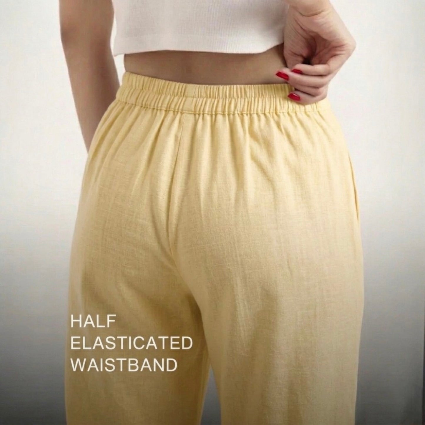 OMVAI Creamy Yellow Cotton Pants : Relaxed Fit, Breathable & Comfortable