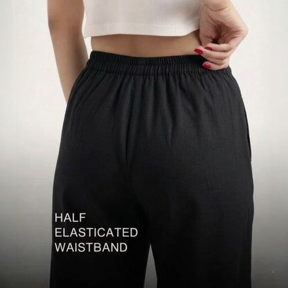 OMVAI Black Cotton Pants : Relaxed Fit, Breathable & Comfortable