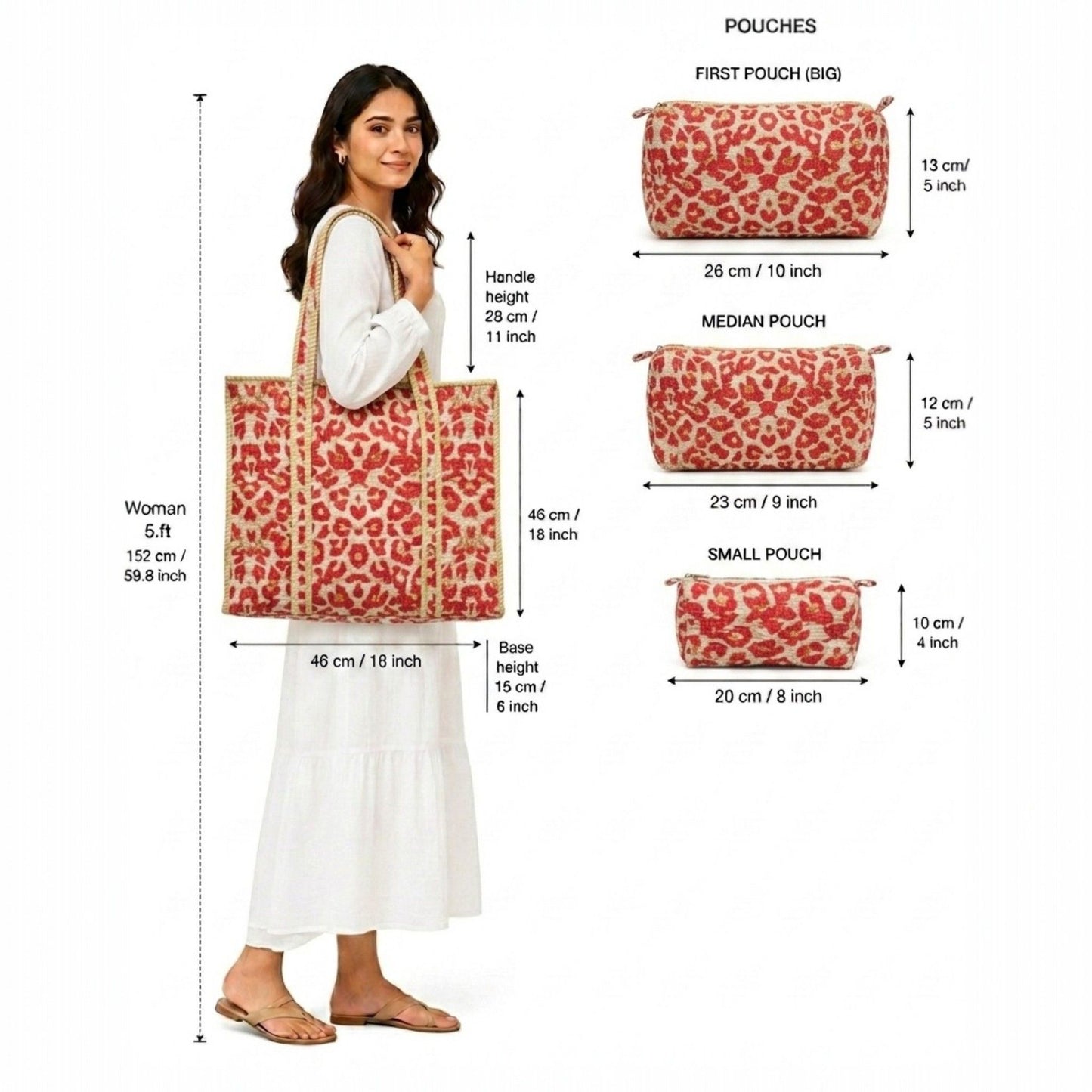 Leopard Print Quilted Canvas Tote Bag Set (4 Pieces) | Handcrafted & Lightweight
