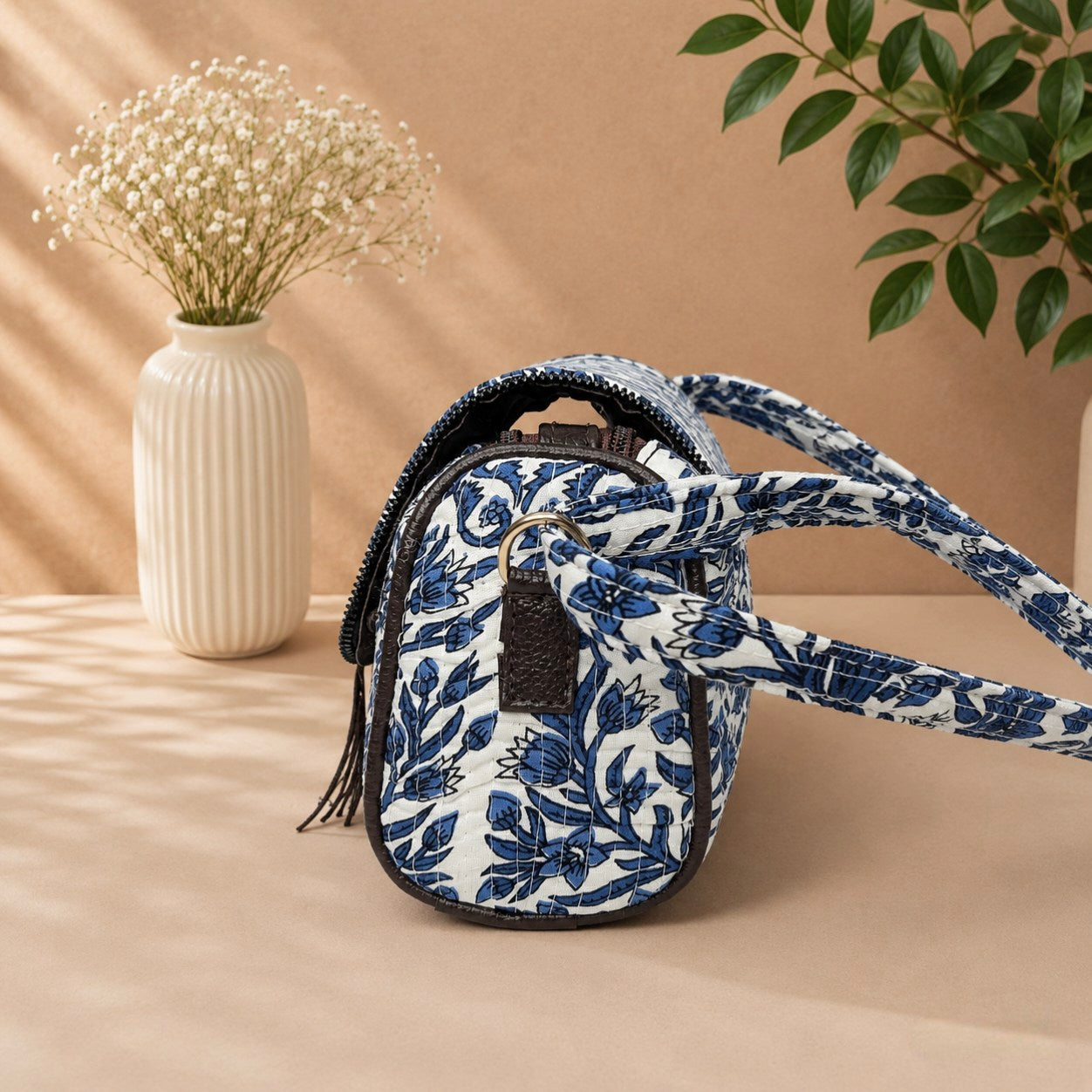 Indigo Royale – OMVAI Quilted Cotton Sling Bag