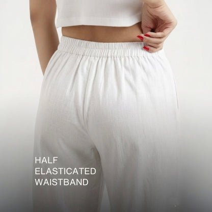 OMVAI White Cotton Pants : Relaxed Fit, Breathable & Comfortable