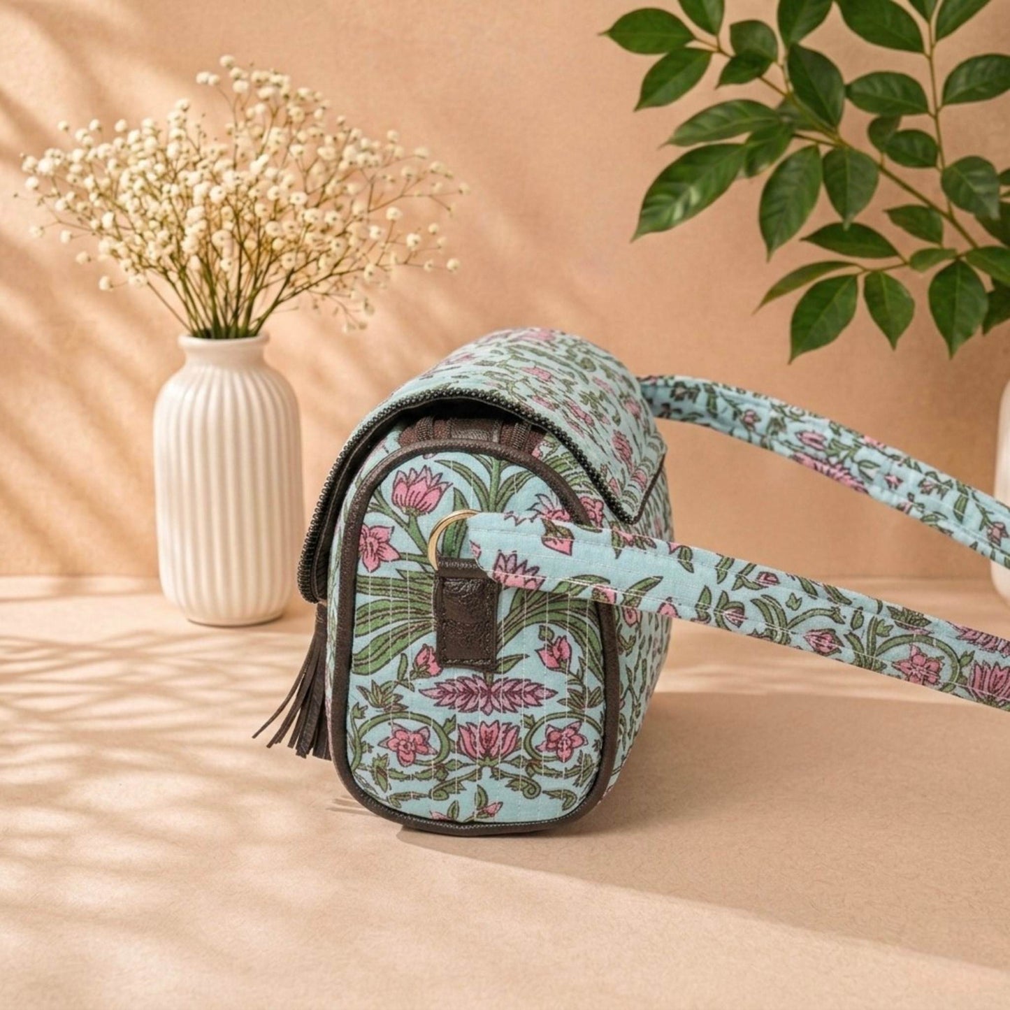 Mint Meadow – OMVAI Quilted Cotton Sling Bag