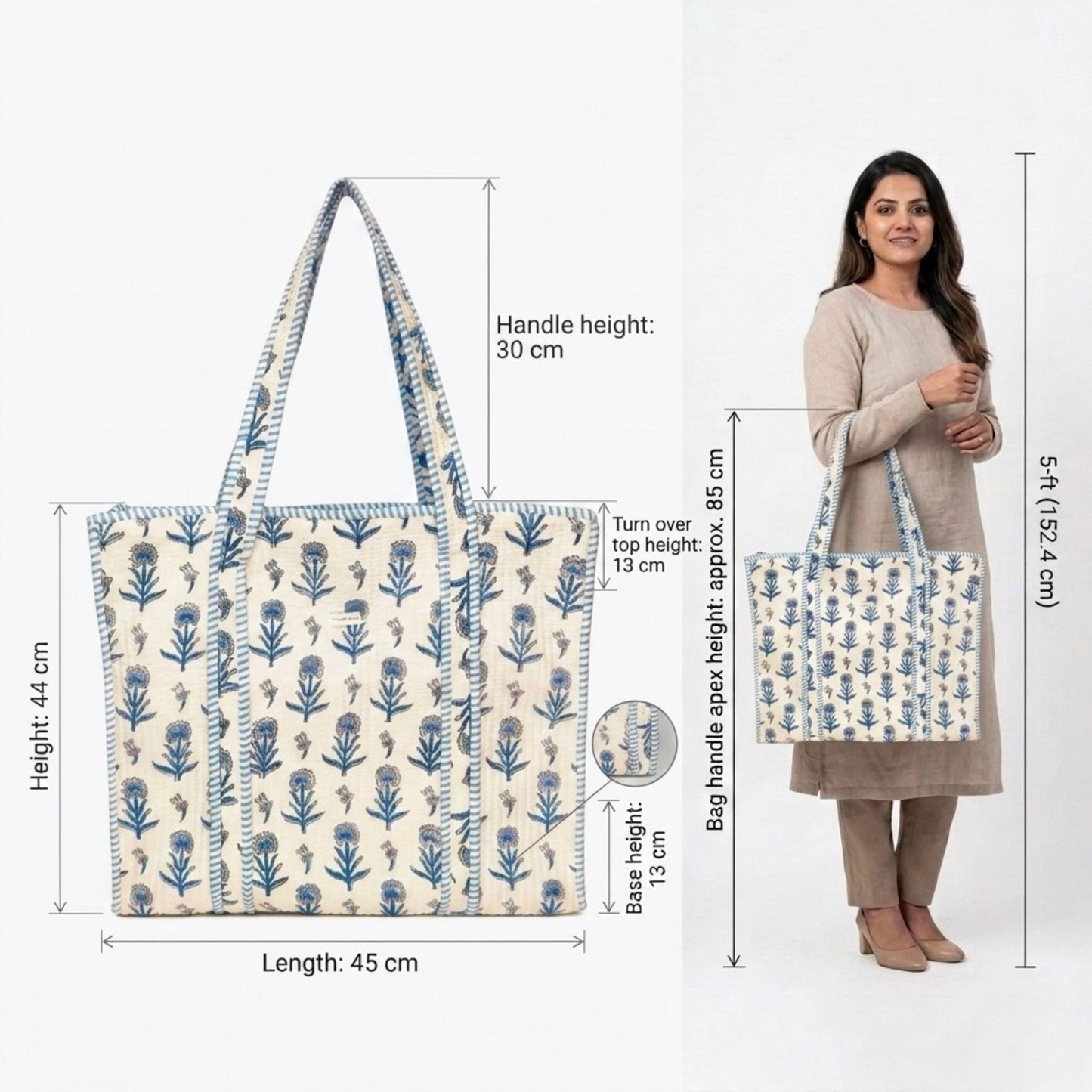 Azure Bloom - OMVAI Quilted Cotton Tote Bag