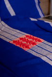 OMVAI Artisanal Patterned Cashmilon Woven Throw Blanket / Comforter - Royal Blue with white red weave border