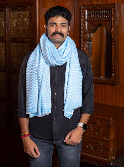 Zig Zag Patterned Super Soft Woolen Muffler | Sky Blue