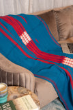 OMVAI Artisanal Patterned Cashmilon Woven Throw Blanket / Comforter - Teal with red white weave