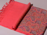 THE PAISLEY BUTA JAAL Exquisite Machine Embroidered Stole - Blush Coral with Multicolor Paisley