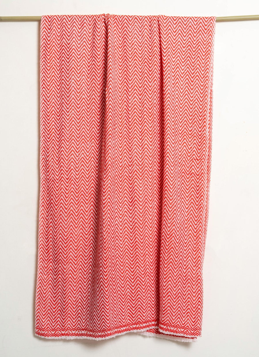 Zig Zag Patterned Super Soft Woolen Muffler - Vermillion Red