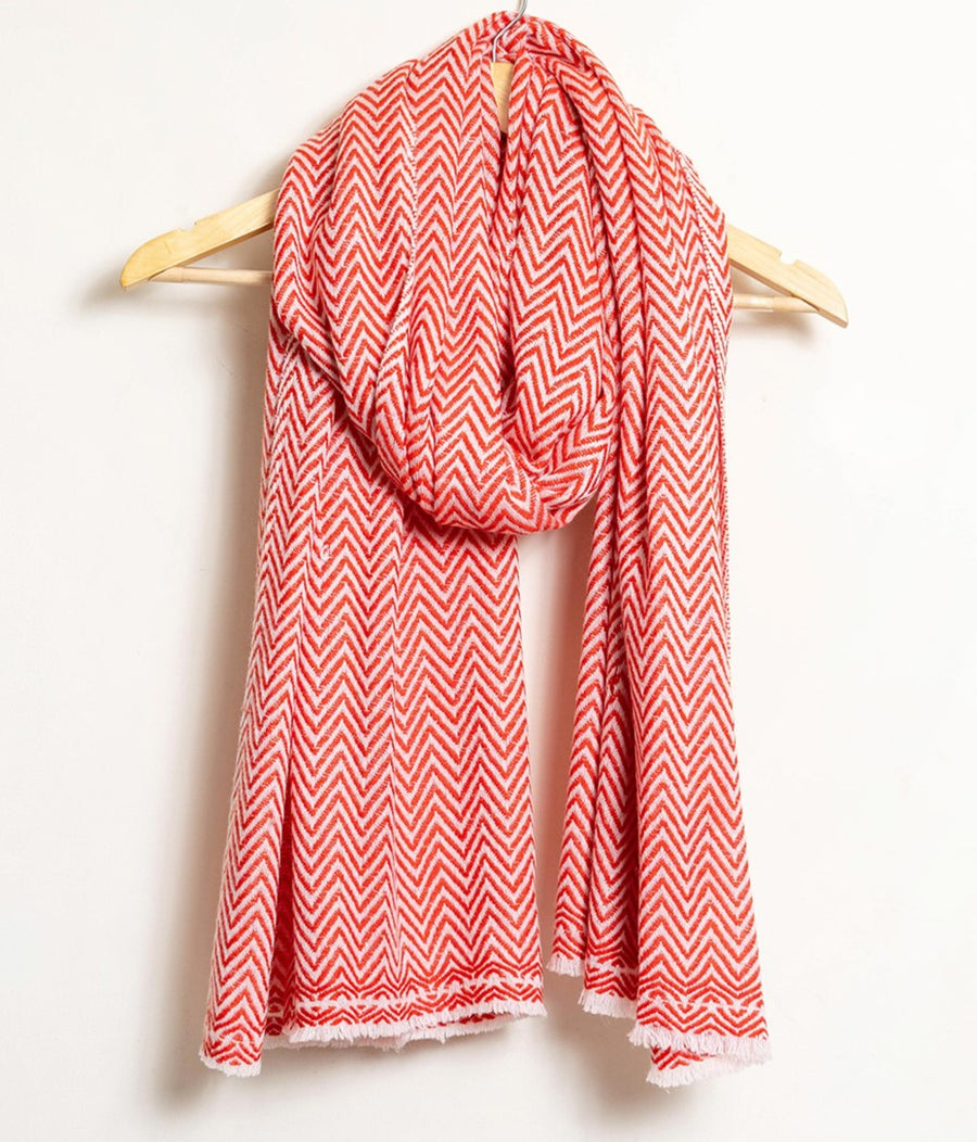 Zig Zag Patterned Super Soft Woolen Muffler - Vermillion Red