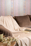 OMVAI Zig Zag Patterned Woven Throw Blanket / Comforter Exotic Ivory