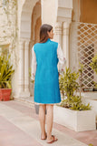 OMVAI Quilted Silk Women's Half Reversible Jacket - Turquoise