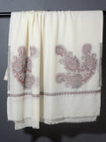 Paisley Buta with Border Kani Stole - Ivory White / Maroon