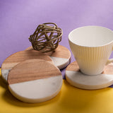 OMVAI Marble and Wood Coasters (Set of 4)  Round Half Half