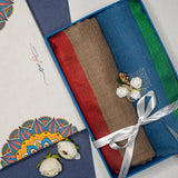 OMVAI Striped Border Pashminas Combo Set in Pure cashmere wool (Set of 2 - For HIM and for HER)