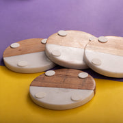 OMVAI Marble and Wood Coasters (Set of 4)  Round Half Half