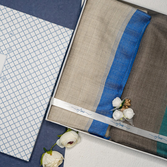 OMVAI Striped Border Pashminas Combo Set in Pure cashmere wool (Set of 2 - For HIM and for HER) Info