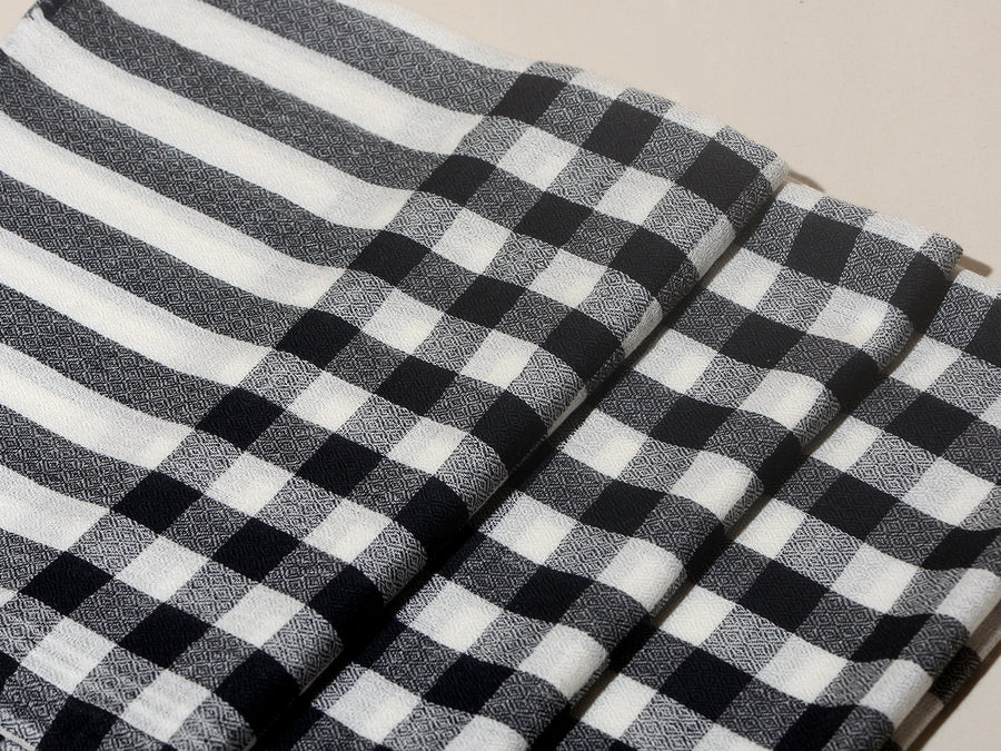 Gingham Checks Kashmiri   Patterned Pashmina Stole -Black and White checks