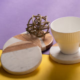 OMVAI Marble and Wood Coasters (Set of 4)  Round