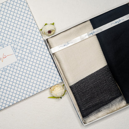 OMVAI Patterned Pashmina Wrap and Solid Pashmina Combo Gift Set in Pure wool (Set of 2 - For HIM and for HER)