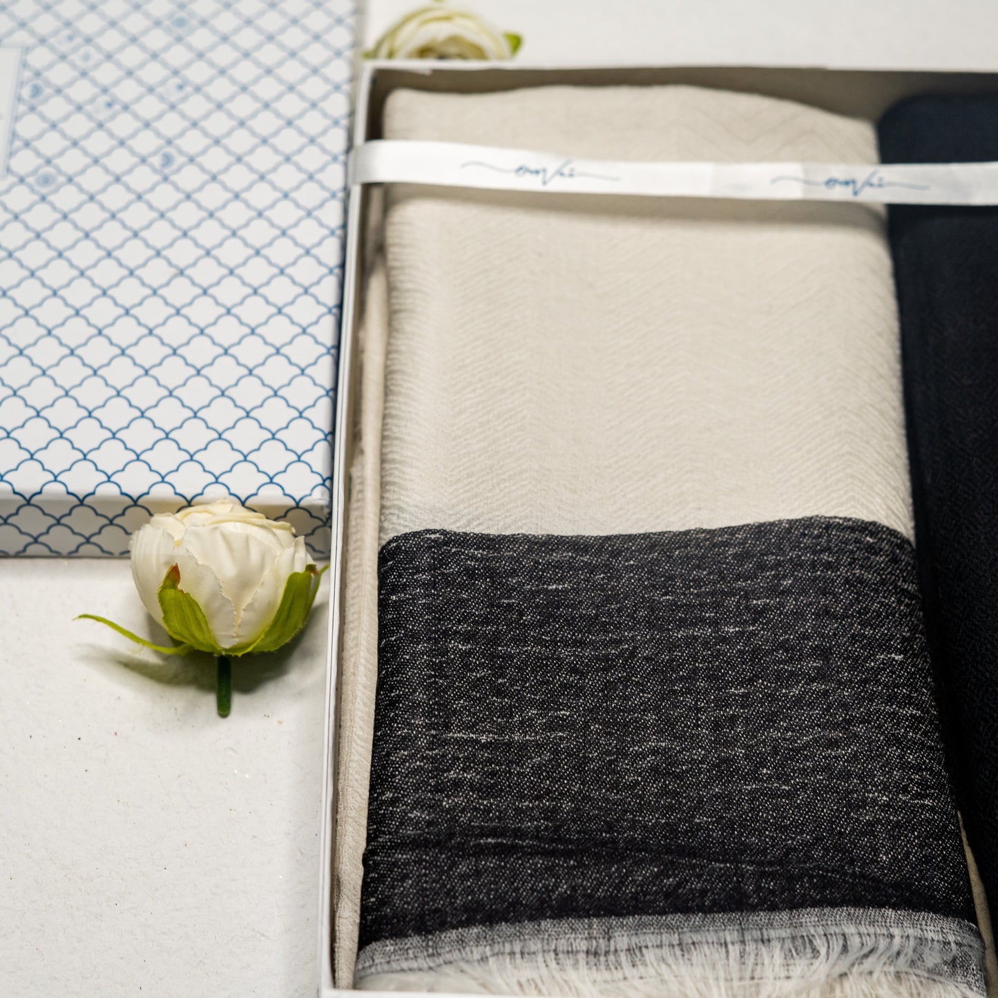 OMVAI Patterned Pashmina Wrap and Solid Pashmina Combo Gift Set in Pure wool (Set of 2 - For HIM and for HER)