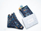 OMVAI Silk Pocket Square - The Abstract Geometry Midnight Blue
