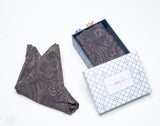 OMVAI Silk Pocket Square Ornamental Paisley in Purple
