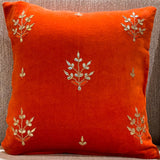OMVAI Gota Patti Cushion Covers : Vibrant Orange Buti Flower (Set of 2)