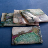 OMVAI Semi Precious Natural Agate molded with Resin (Set of 4) Moonlight Green