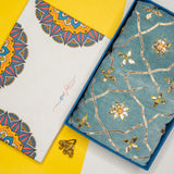 OMVAI Royal Cushion Cover Set in Gota Patti (Blue)